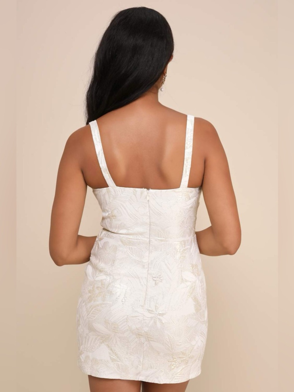 Lulus Shine for Us Cream Metallic Tropical Jacquard Mini Dress Size Small Bridal - Picture 2 of 10